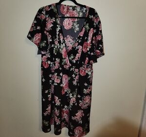 SHEIN Curve Black Floral Dress with Pink and Green